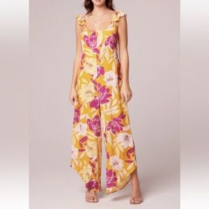 BNWT Band Of Gypsies Euphoria Gold Floral Wide Leg Jumpsuit Women’s Size Small